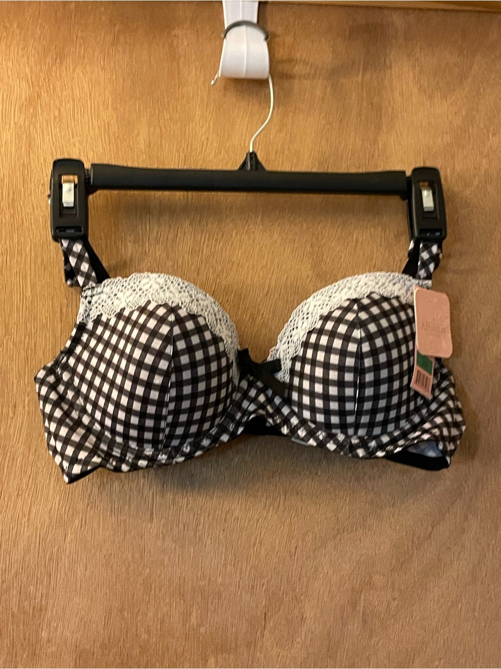 Black & White Gingham Lace Trim Bra